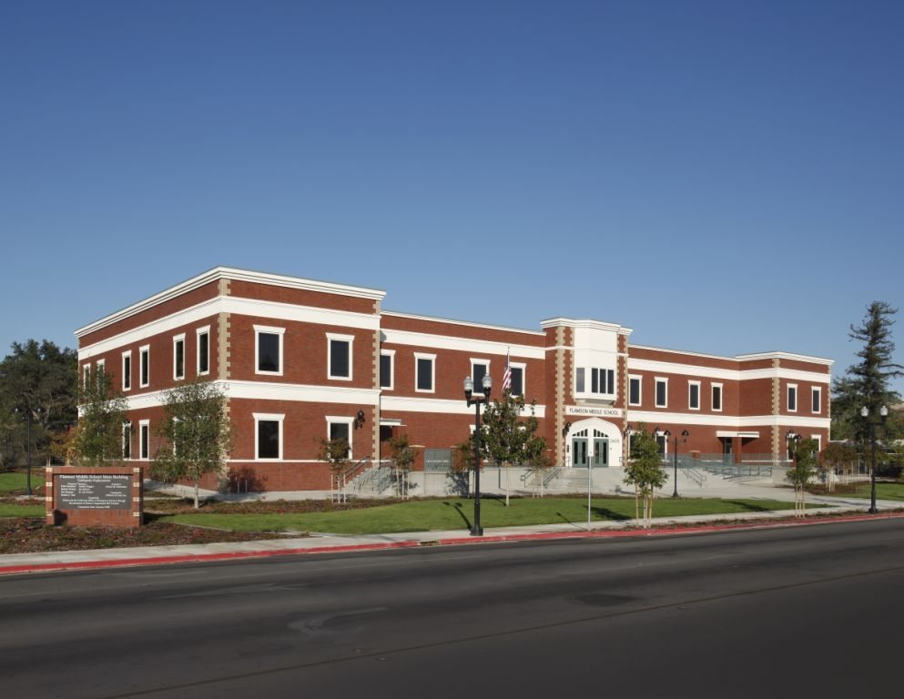 Two-story brick school building at Flamson Middle School