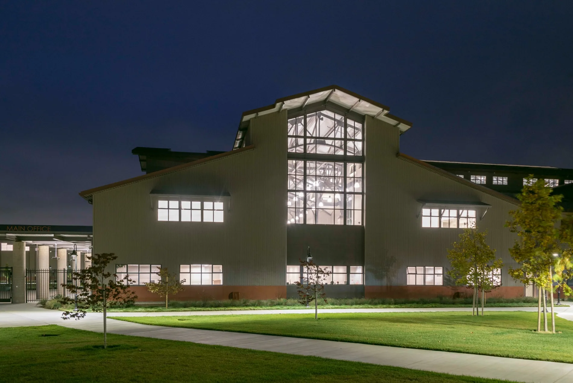 Rancho San Juan High School — completed campus building at night